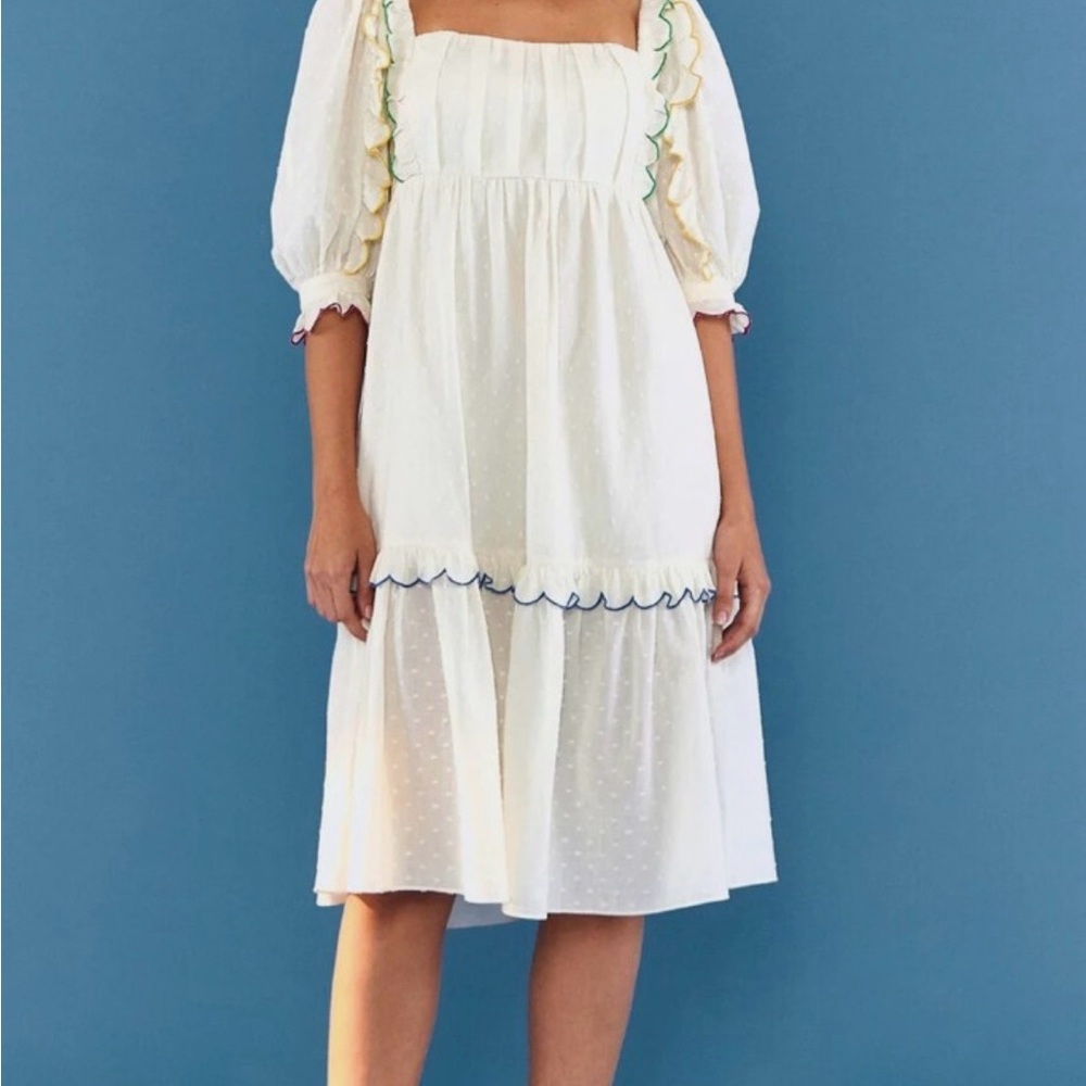 FARM Rio White Midi Dress with Colorful Trim